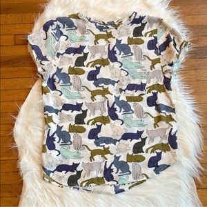 H&M Cat Print Blue Green Blouse T Shirt Size 4